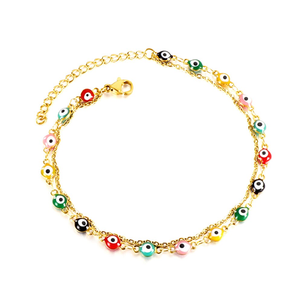ASON Trendy Cat Eyes Mixed Color Accessories Multi-layer Chains Anklets Gold Color Stainless Steel For Women Jewelry Party asonjewelry